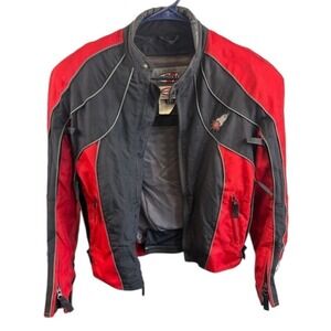 Joe Rocket Red and Black Motorcycle Jacket Sport Armor Padded Mens Size Small‎